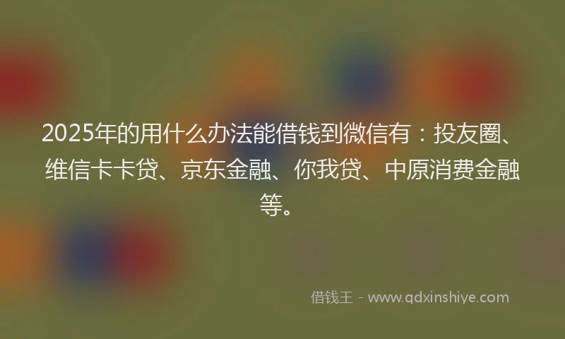 2025年的用什么办法能借钱到微信有：投友圈、维信卡卡贷、京东金融、你我贷、中原消费金融等。