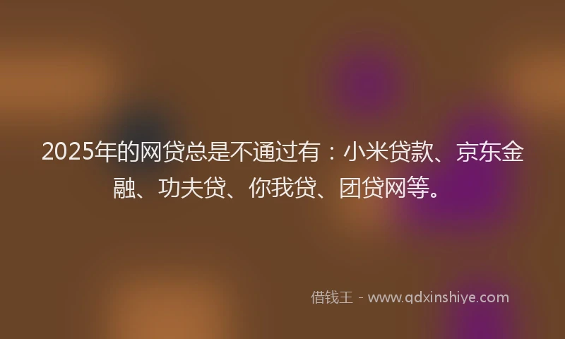 2025年的网贷总是不通过有:小米贷款、京东金融、功夫贷、你我贷、团贷网等。