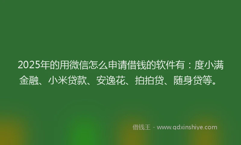 2025年的用微信怎么申请借钱的软件有:度小满金融、小米贷款、安逸花、拍拍贷、随身贷等。
