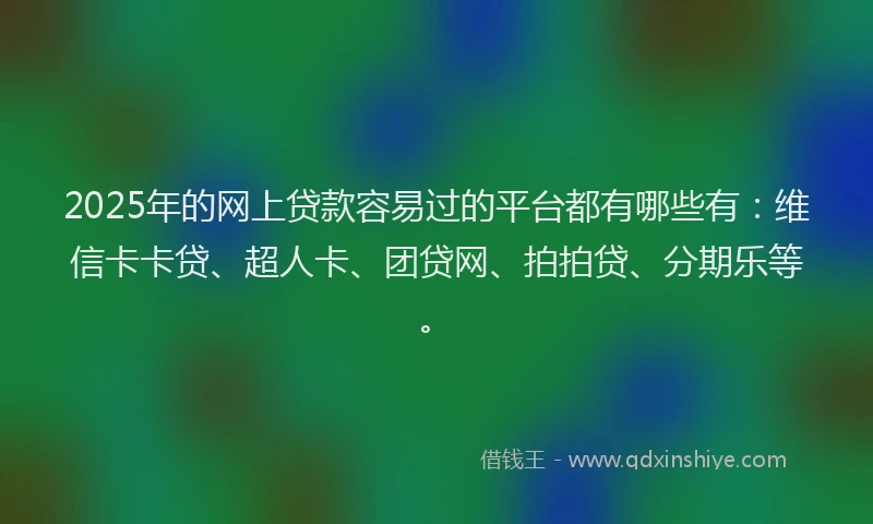 2025年的网上贷款容易过的平台都有哪些有：维信卡卡贷、超人卡、团贷网、拍拍贷、分期乐等。