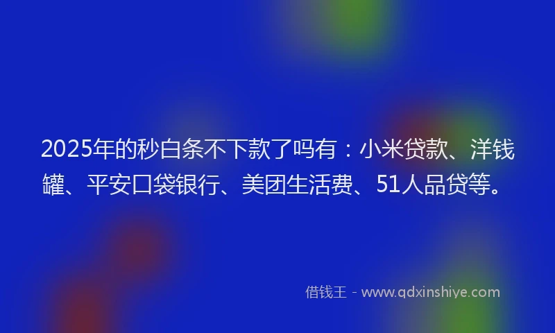 2025年的秒白条不下款了吗有：小米贷款、洋钱罐、平安口袋银行、美团生活费、51人品贷等。