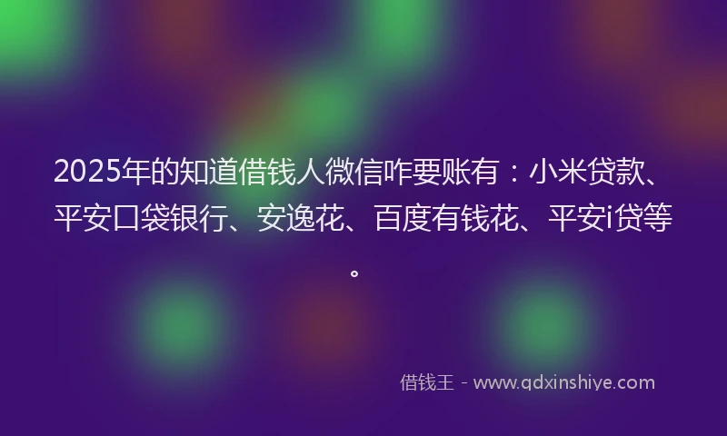 2025年的知道借钱人微信咋要账有：小米贷款、平安口袋银行、安逸花、百度有钱花、平安i贷等。