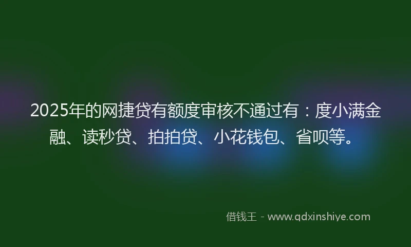 2025年的网捷贷有额度审核不通过有：度小满金融、读秒贷、拍拍贷、小花钱包、省呗等。
