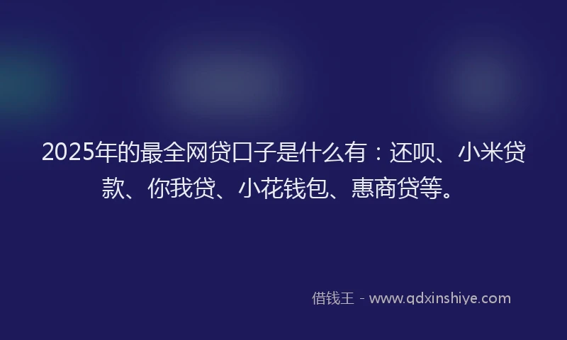 2025年的最全网贷口子是什么有：还呗、小米贷款、你我贷、小花钱包、惠商贷等。