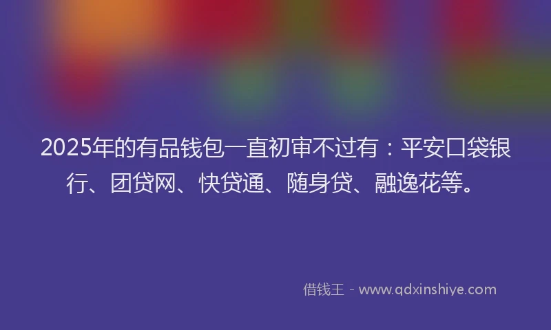 2025年的有品钱包一直初审不过有：平安口袋银行、团贷网、快贷通、随身贷、融逸花等。
