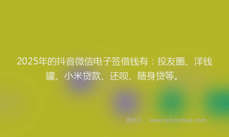 2025年的抖音微信电子签借钱有：投友圈、洋钱罐、小米贷款、还呗、随身贷等。