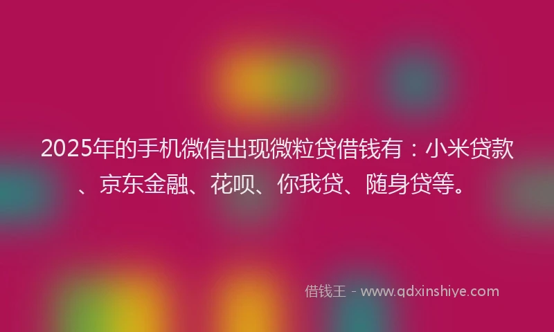 2025年的手机微信出现微粒贷借钱有：小米贷款、京东金融、花呗、你我贷、随身贷等。