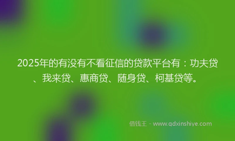 2025年的有没有不看征信的贷款平台有：功夫贷、我来贷、惠商贷、随身贷、柯基贷等。