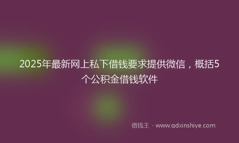 2025年最新网上私下借钱要求提供微信，概括5个公积金借钱软件