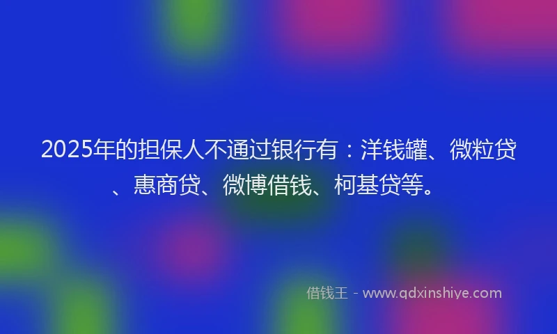 2025年的担保人不通过银行有：洋钱罐、微粒贷、惠商贷、微博借钱、柯基贷等。