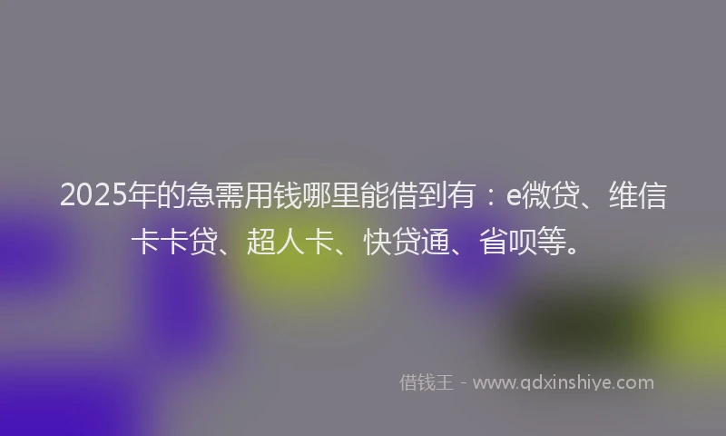 2025年的急需用钱哪里能借到有：e微贷、维信卡卡贷、超人卡、快贷通、省呗等。
