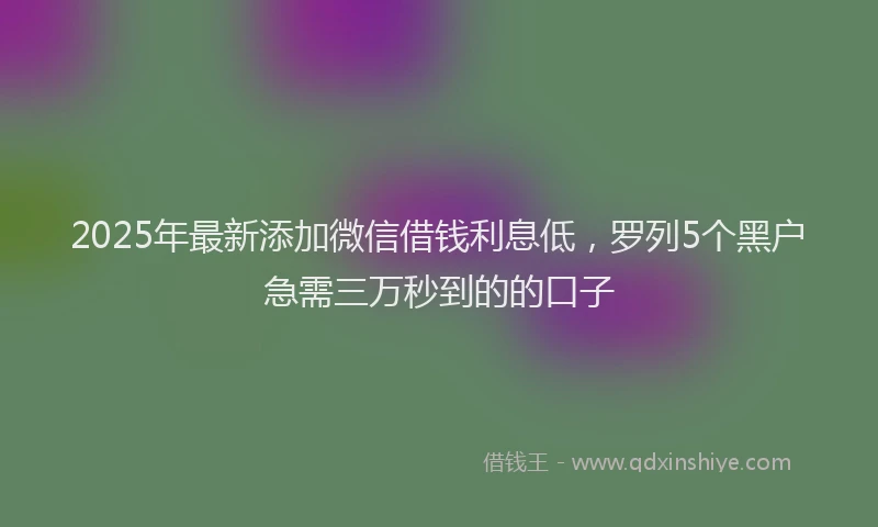 2025年最新添加微信借钱利息低，罗列5个黑户急需三万秒到的的口子