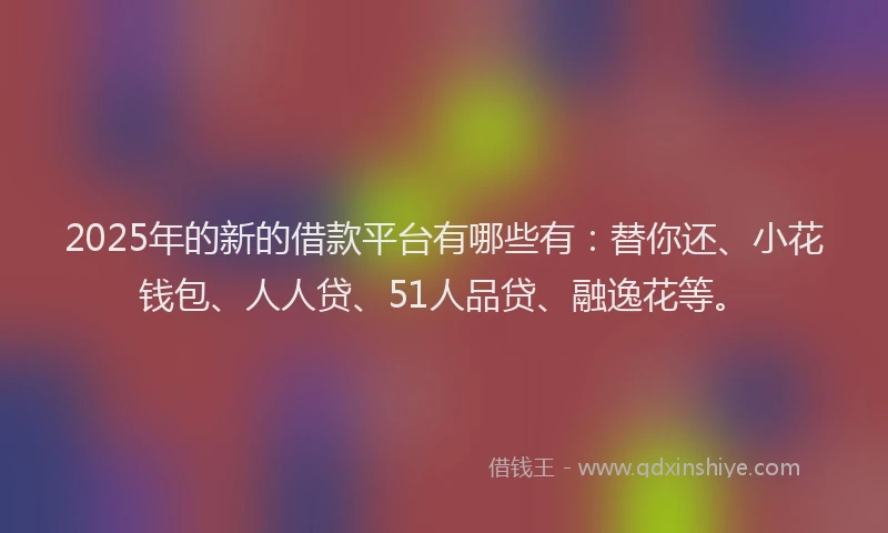 2025年的新的借款平台有哪些有：替你还、小花钱包、人人贷、51人品贷、融逸花等。