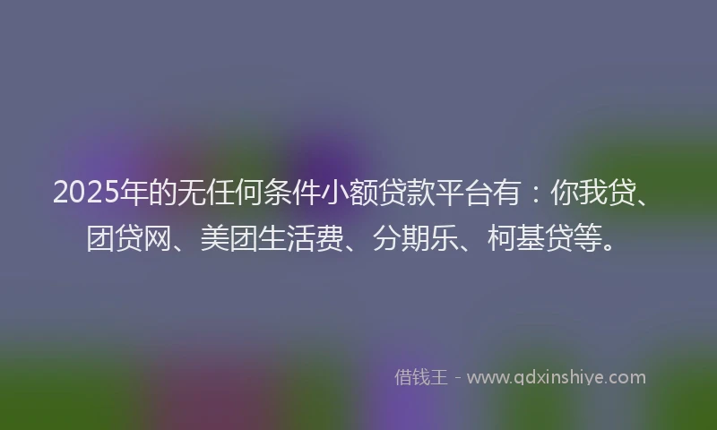 2025年的无任何条件小额贷款平台有：你我贷、团贷网、美团生活费、分期乐、柯基贷等。