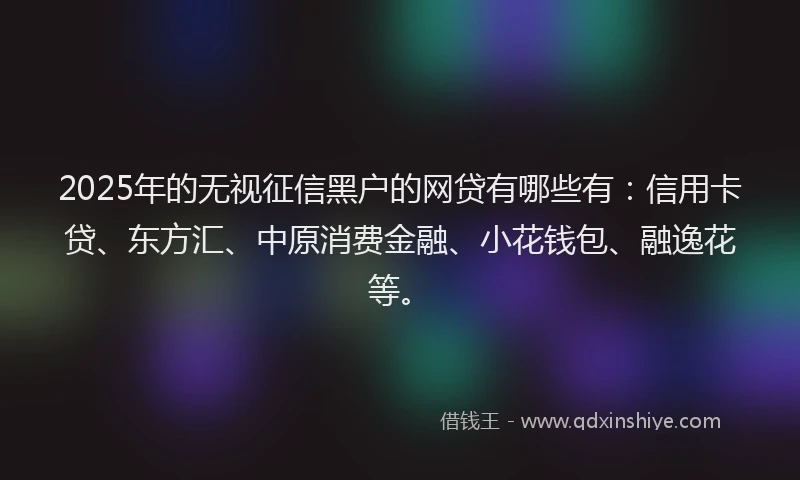 2025年的无视征信黑户的网贷有哪些有：信用卡贷、东方汇、中原消费金融、小花钱包、融逸花等。