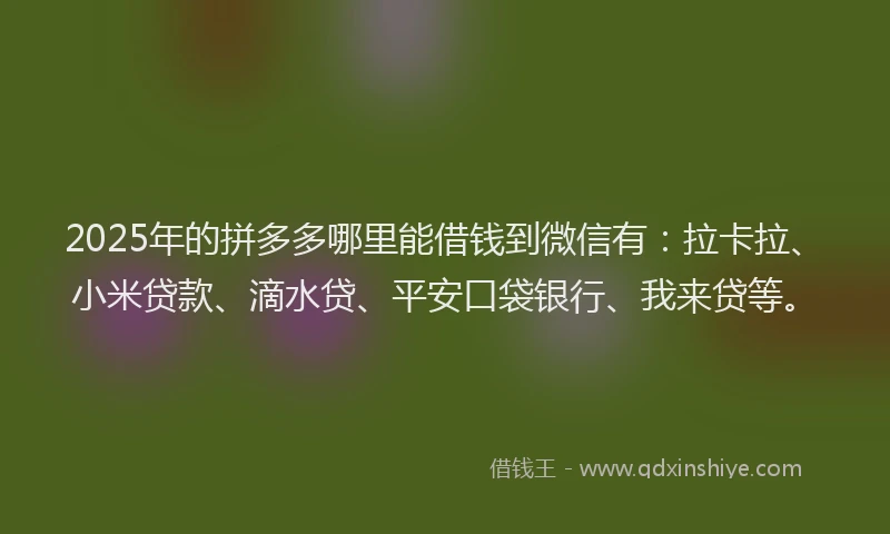 2025年的拼多多哪里能借钱到微信有：拉卡拉、小米贷款、滴水贷、平安口袋银行、我来贷等。
