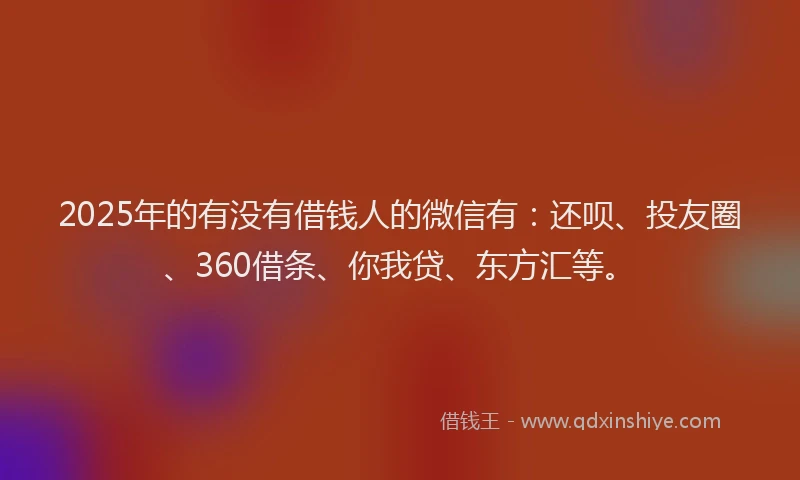 2025年的有没有借钱人的微信有：还呗、投友圈、360借条、你我贷、东方汇等。