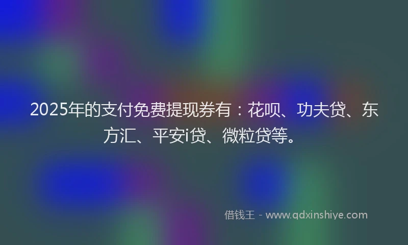 2025年的支付免费提现券有：花呗、功夫贷、东方汇、平安i贷、微粒贷等。