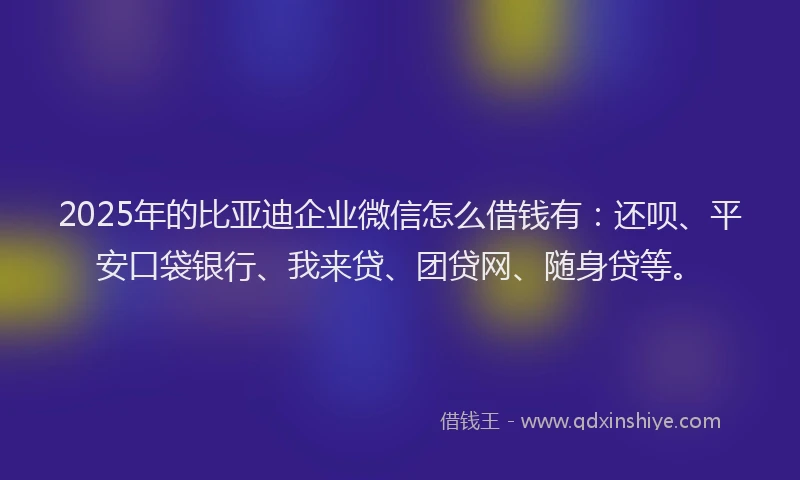 2025年的比亚迪企业微信怎么借钱有：还呗、平安口袋银行、我来贷、团贷网、随身贷等。