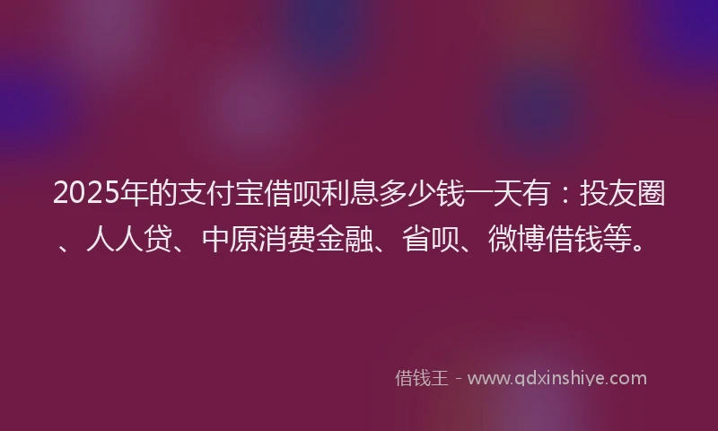 2025年的支付宝借呗利息多少钱一天有：投友圈、人人贷、中原消费金融、省呗、微博借钱等。