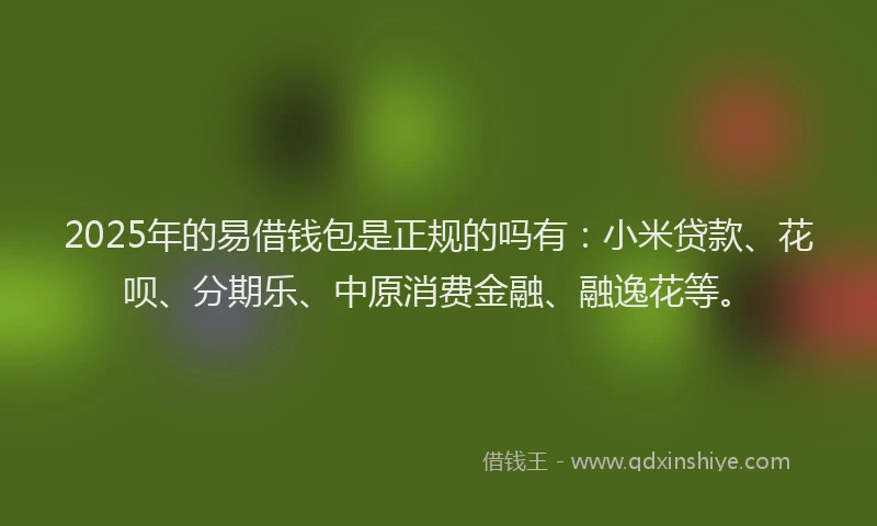 2025年的易借钱包是正规的吗有：小米贷款、花呗、分期乐、中原消费金融、融逸花等。