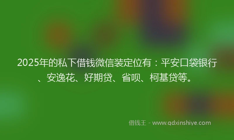 2025年的私下借钱微信装定位有：平安口袋银行、安逸花、好期贷、省呗、柯基贷等。