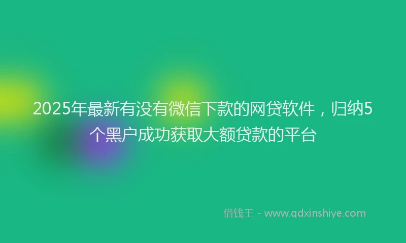 2025年最新有没有微信下款的网贷软件，归纳5个黑户成功获取大额贷款的平台