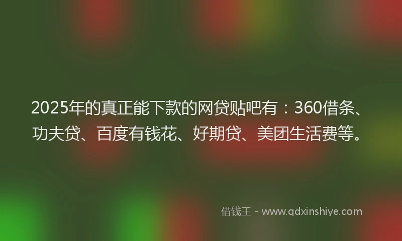 2025年的真正能下款的网贷贴吧有：360借条、功夫贷、百度有钱花、好期贷、美团生活费等。