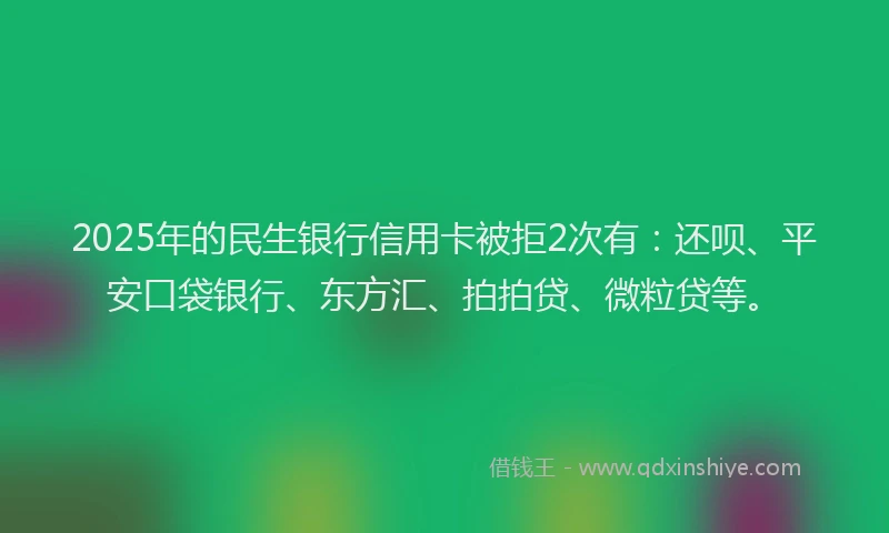 2025年的民生银行信用卡被拒2次有：还呗、平安口袋银行、东方汇、拍拍贷、微粒贷等。