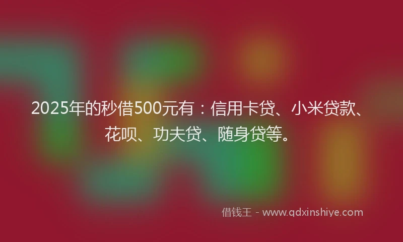 2025年的秒借500元有：信用卡贷、小米贷款、花呗、功夫贷、随身贷等。