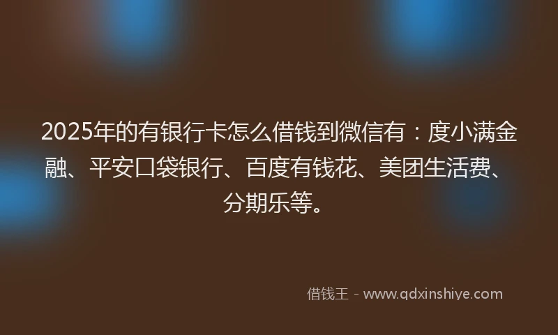2025年的有银行卡怎么借钱到微信有：度小满金融、平安口袋银行、百度有钱花、美团生活费、分期乐等。