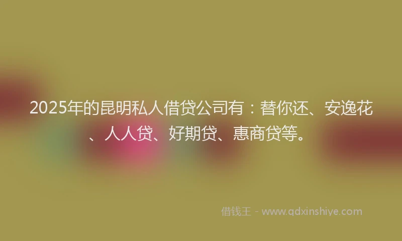 2025年的昆明私人借贷公司有：替你还、安逸花、人人贷、好期贷、惠商贷等。