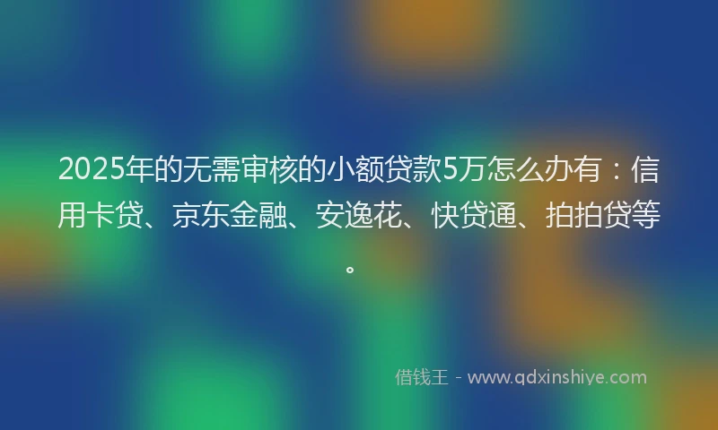2025年的无需审核的小额贷款5万怎么办有：信用卡贷、京东金融、安逸花、快贷通、拍拍贷等。