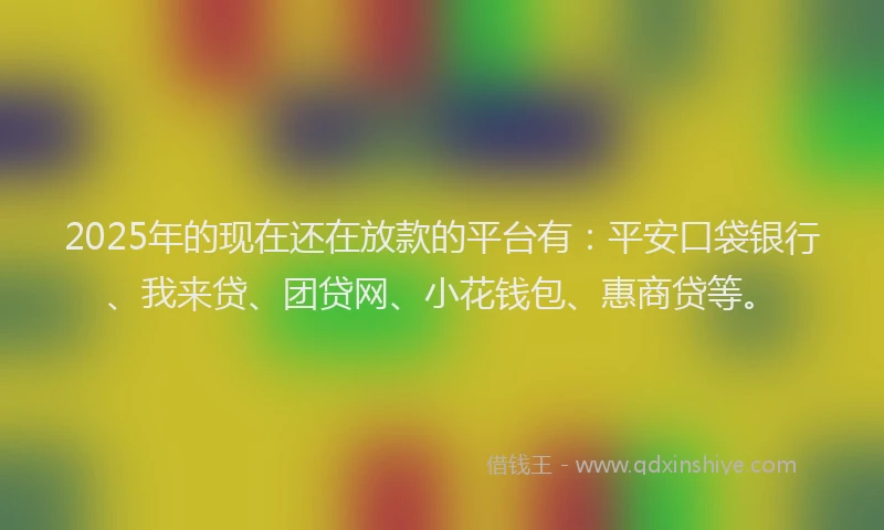 2025年的现在还在放款的平台有：平安口袋银行、我来贷、团贷网、小花钱包、惠商贷等。
