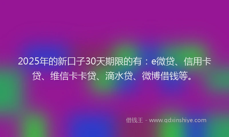 2025年的新口子30天期限的有：e微贷、信用卡贷、维信卡卡贷、滴水贷、微博借钱等。