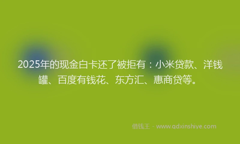 2025年的现金白卡还了被拒有：小米贷款、洋钱罐、百度有钱花、东方汇、惠商贷等。