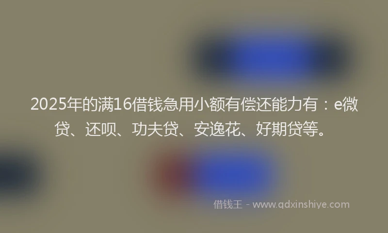 2025年的满16借钱急用小额有偿还能力有：e微贷、还呗、功夫贷、安逸花、好期贷等。