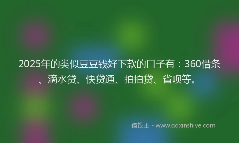 2025年的类似豆豆钱好下款的口子有：360借条、滴水贷、快贷通、拍拍贷、省呗等。