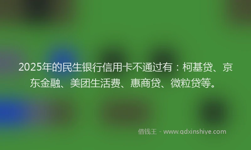 2025年的民生银行信用卡不通过有：柯基贷、京东金融、美团生活费、惠商贷、微粒贷等。