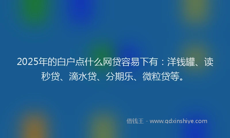 2025年的白户点什么网贷容易下有：洋钱罐、读秒贷、滴水贷、分期乐、微粒贷等。