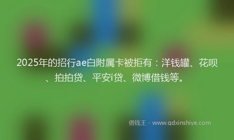 2025年的招行ae白附属卡被拒有：洋钱罐、花呗、拍拍贷、平安i贷、微博借钱等。