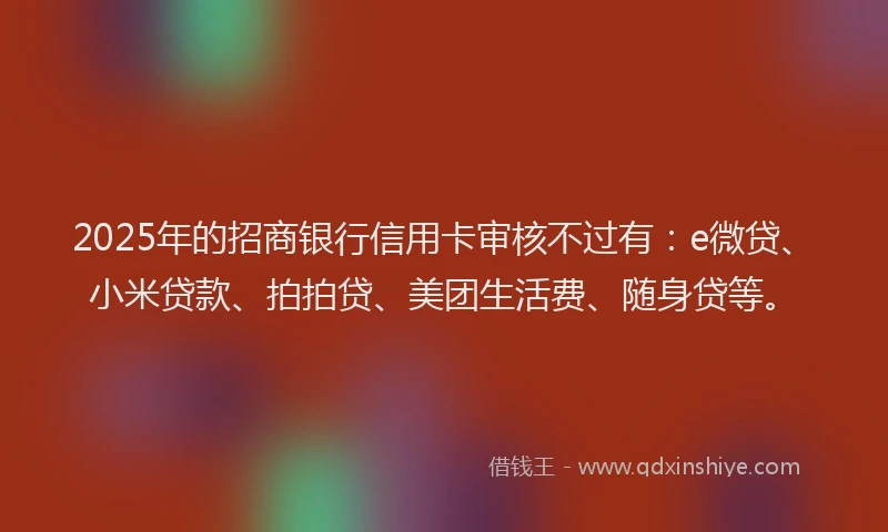 2025年的招商银行信用卡审核不过有：e微贷、小米贷款、拍拍贷、美团生活费、随身贷等。