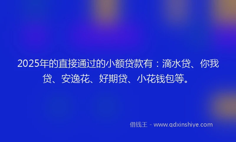 2025年的直接通过的小额贷款有：滴水贷、你我贷、安逸花、好期贷、小花钱包等。