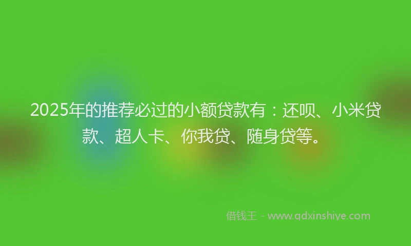 2025年的推荐必过的小额贷款有：还呗、小米贷款、超人卡、你我贷、随身贷等。