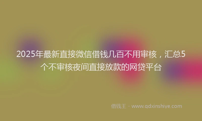 2025年最新直接微信借钱几百不用审核，汇总5个不审核夜间直接放款的网贷平台