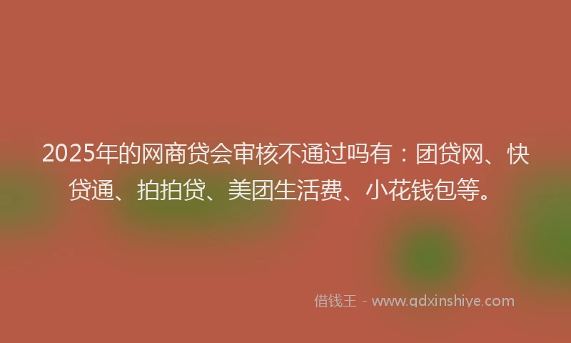 2025年的网商贷会审核不通过吗有：团贷网、快贷通、拍拍贷、美团生活费、小花钱包等。