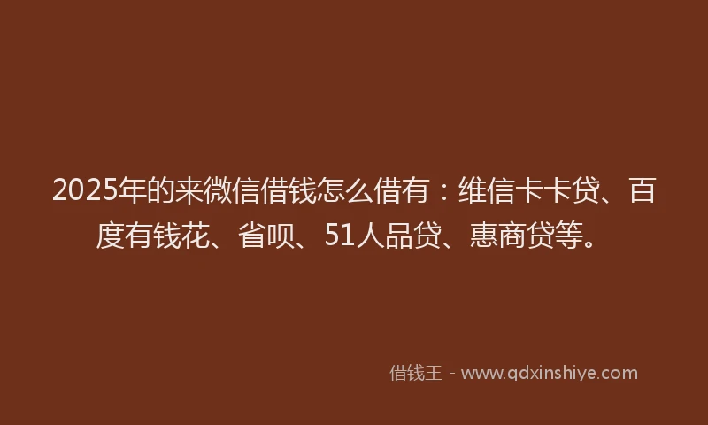 2025年的来微信借钱怎么借有：维信卡卡贷、百度有钱花、省呗、51人品贷、惠商贷等。