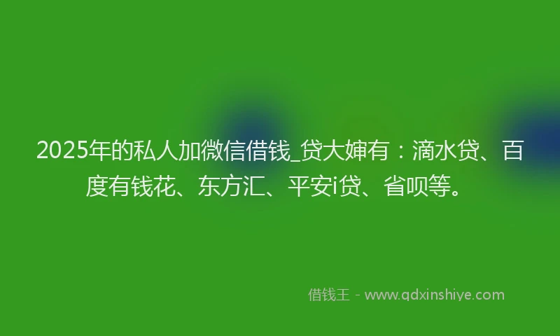 2025年的私人加微信借钱_贷大婶有：滴水贷、百度有钱花、东方汇、平安i贷、省呗等。