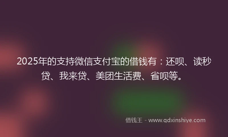 2025年的支持微信支付宝的借钱有：还呗、读秒贷、我来贷、美团生活费、省呗等。