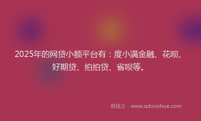 2025年的网贷小额平台有：度小满金融、花呗、好期贷、拍拍贷、省呗等。